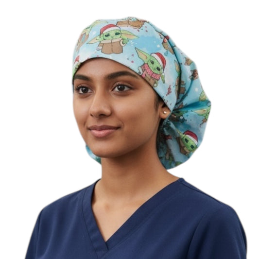 Australian Made Bouffant Style Scrub Cap- Christmas Baby Yoda