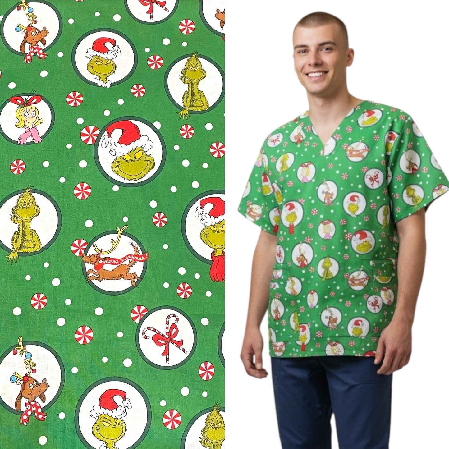 Australian Made Scrub Top- Grinchmas Green