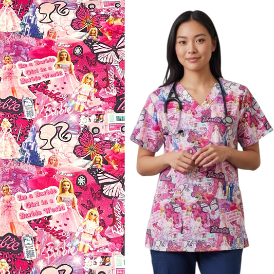 Australian Made Scrub Top- Barbie Scatter