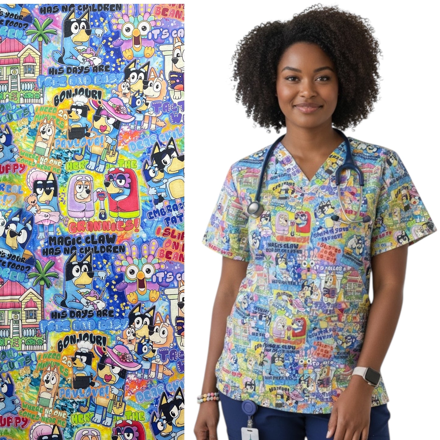 Australian Made Scrub Top- Bluey & Family