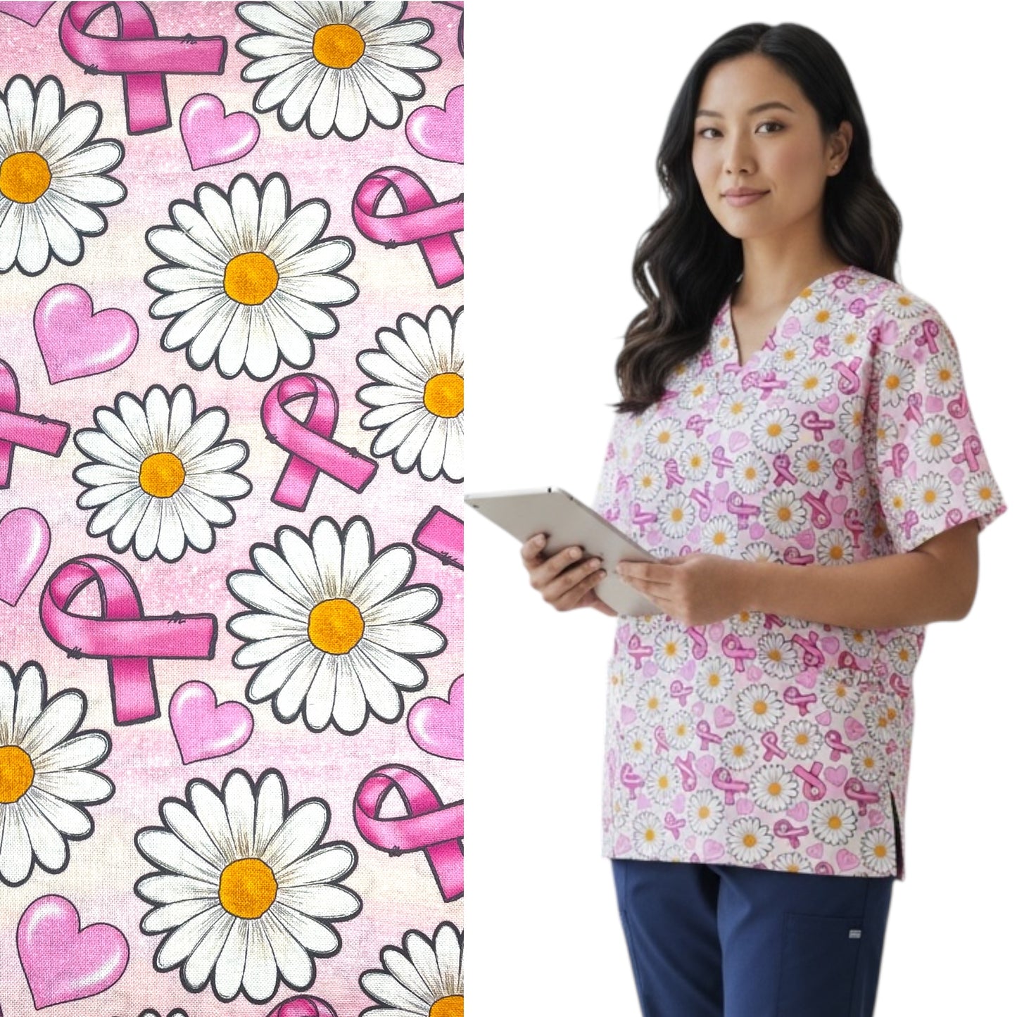 Scrub Top- Pink Ribbon