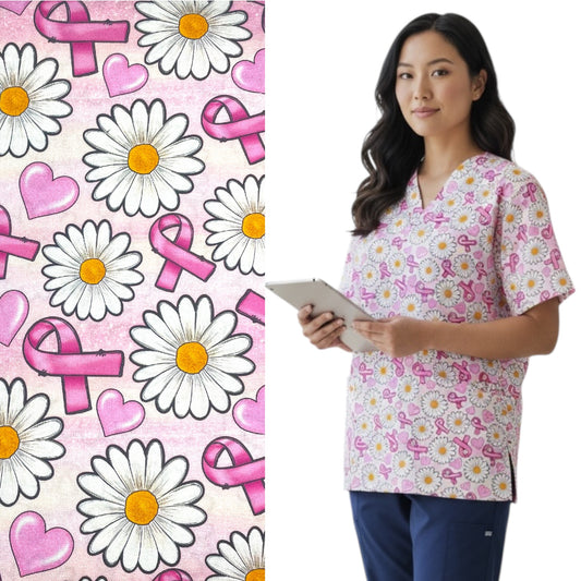 Scrub Top- Pink Ribbon
