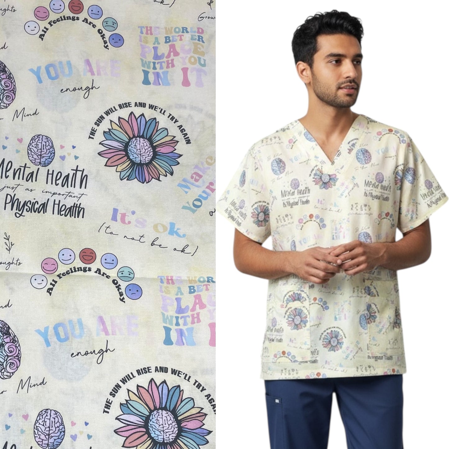 Scrub Top- Mental Health Matters on light yellow