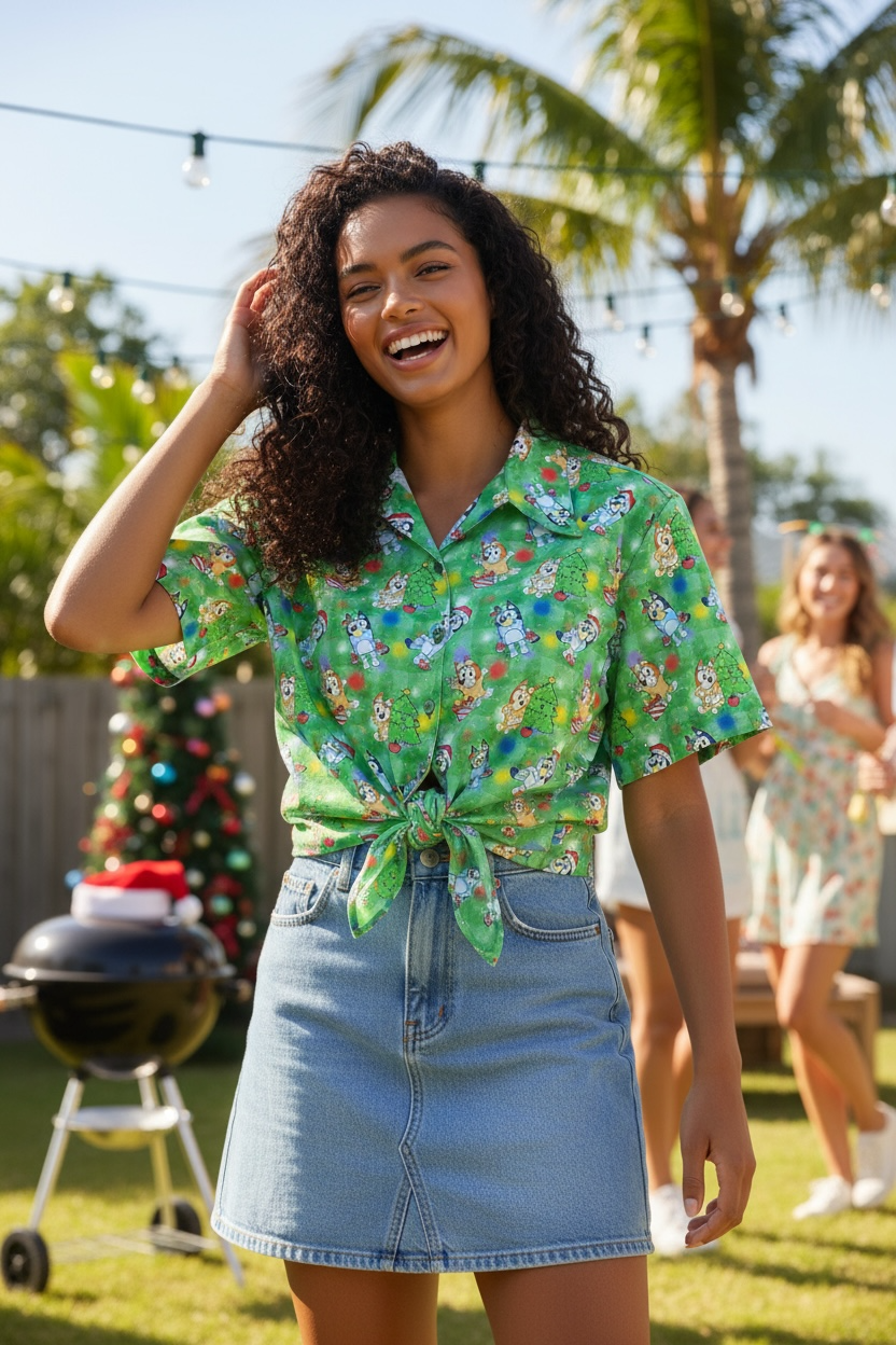 Button Shirt- Bluey Christmas Party