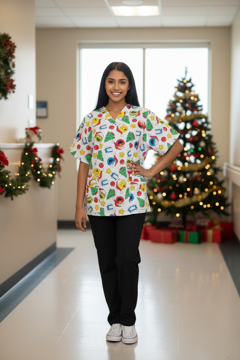 Scrub Top- Sesame Street Christmas