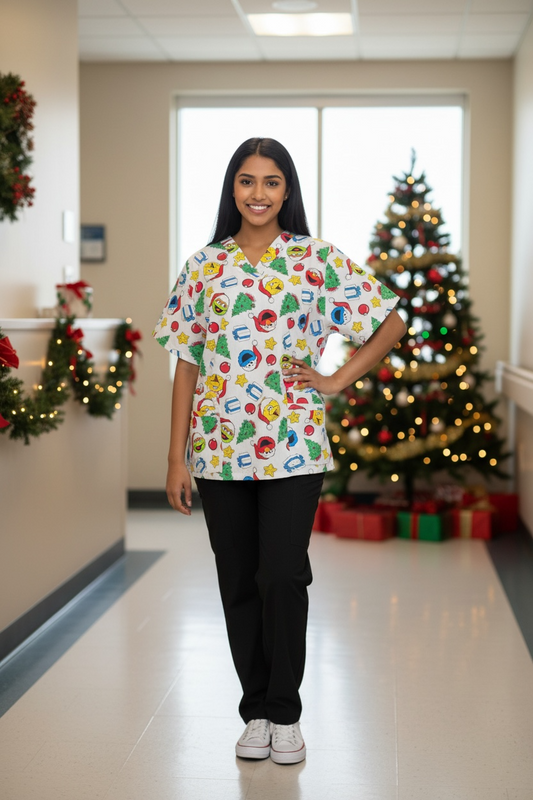 Scrub Top- Sesame Street Christmas