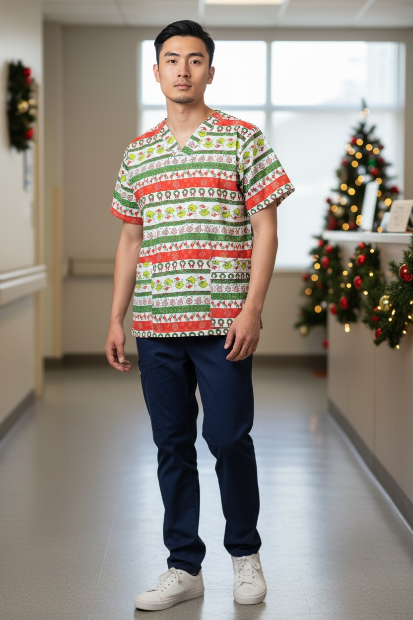 Scrub Top- Grinch Stripes