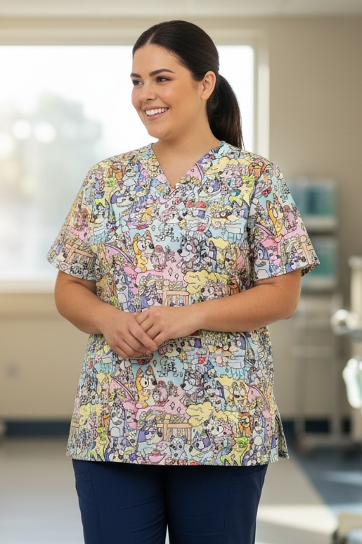 Scrub Top- Summer Bluey