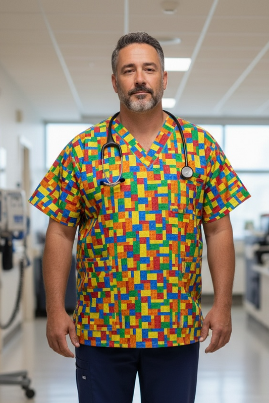 Scrub Top- Bricks