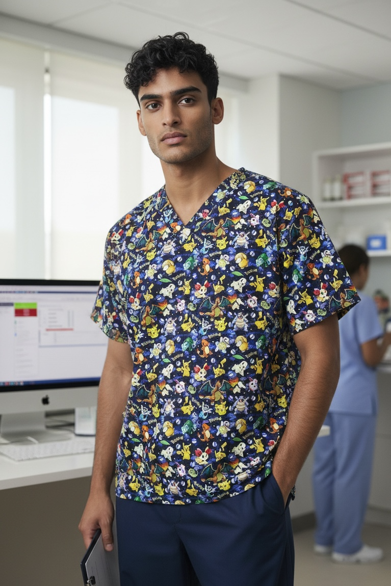 Australian Made Scrub Top- Pokémon Scatter