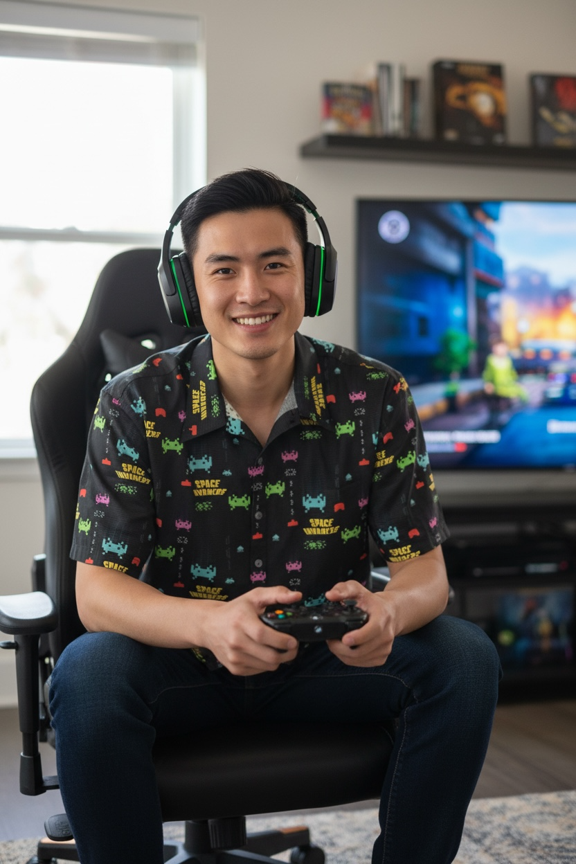 Button Shirt- Space Invader