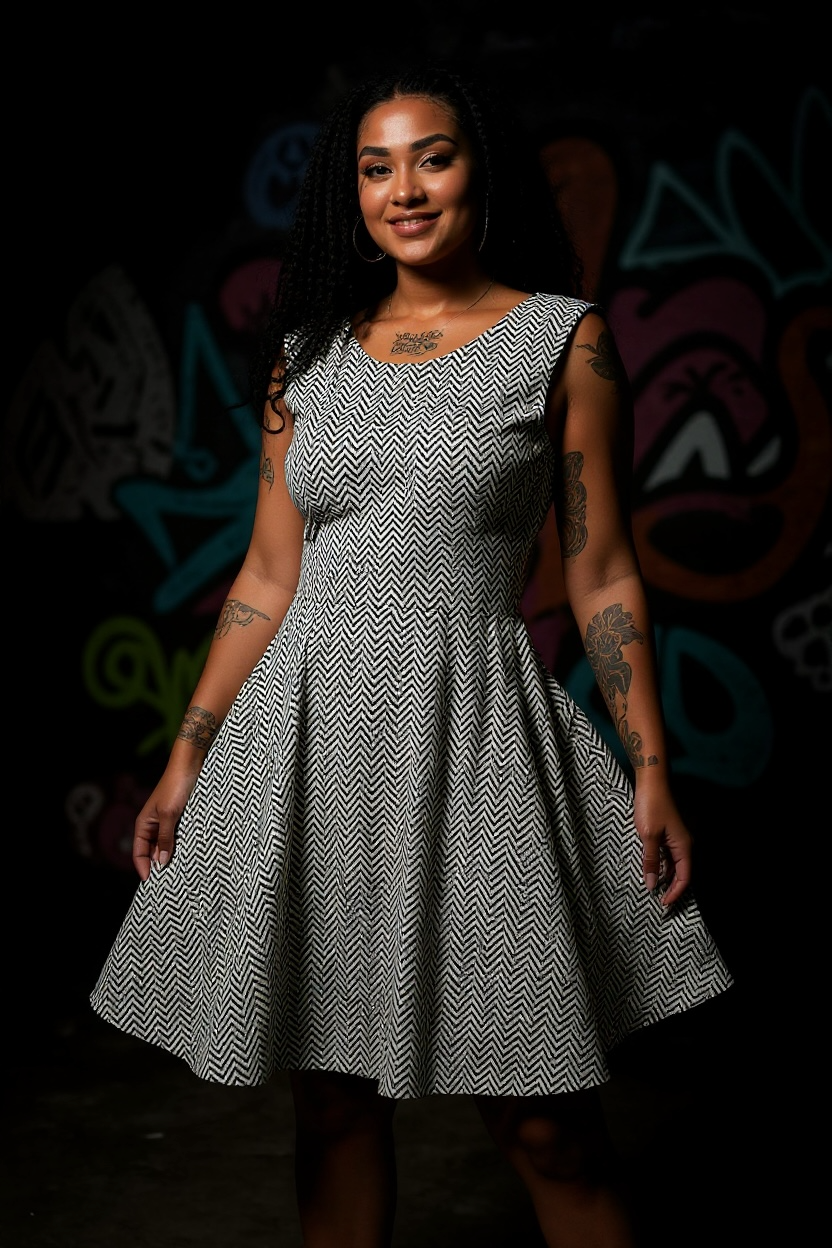 KC Dress- Chevron with Gold flecks