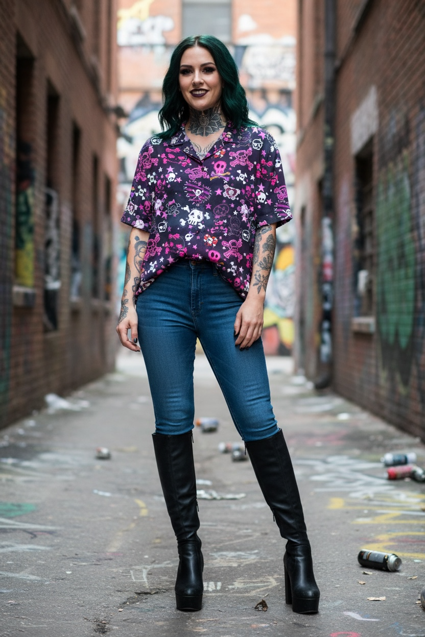 Australian Made Button Shirt- Punk Pink Skulls