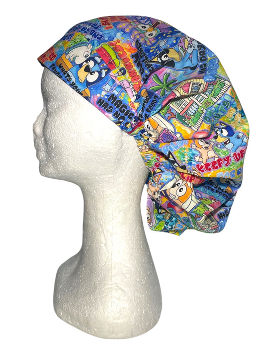 Australian Made Bouffant Style Scrub Cap- Bluey Family
