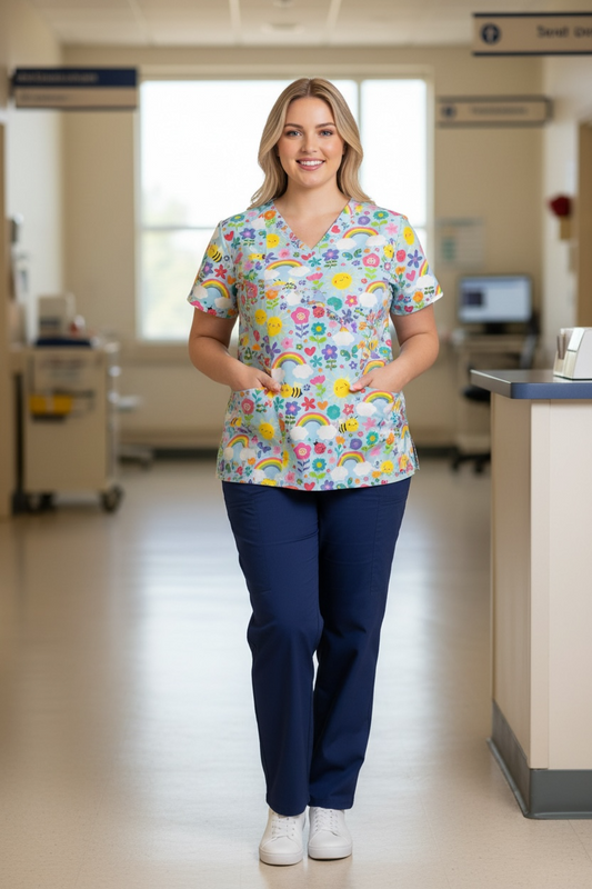 Australian Made Scrub Top- Springtime Fun