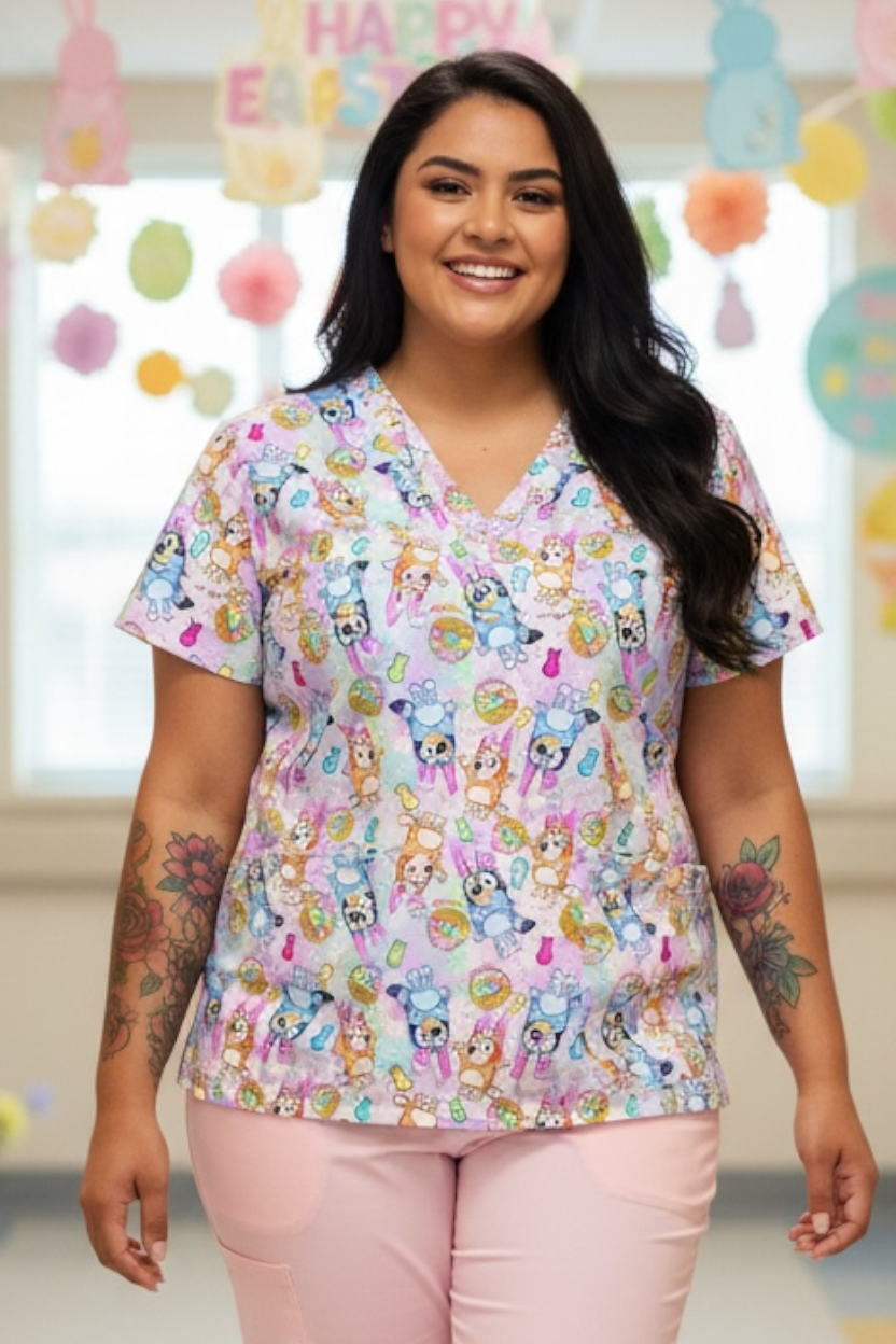 Scrub Top- Easter Bluey