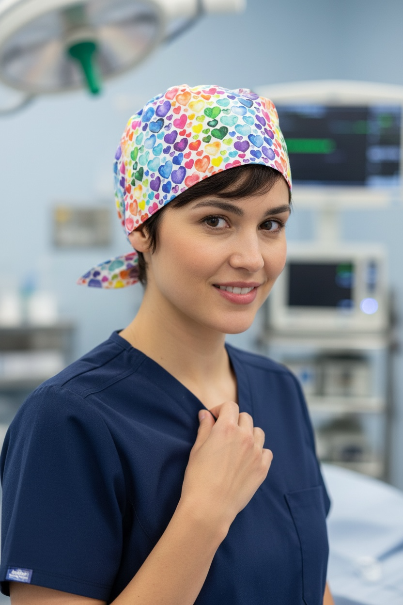 Scrub Cap- Rainbow Hearts