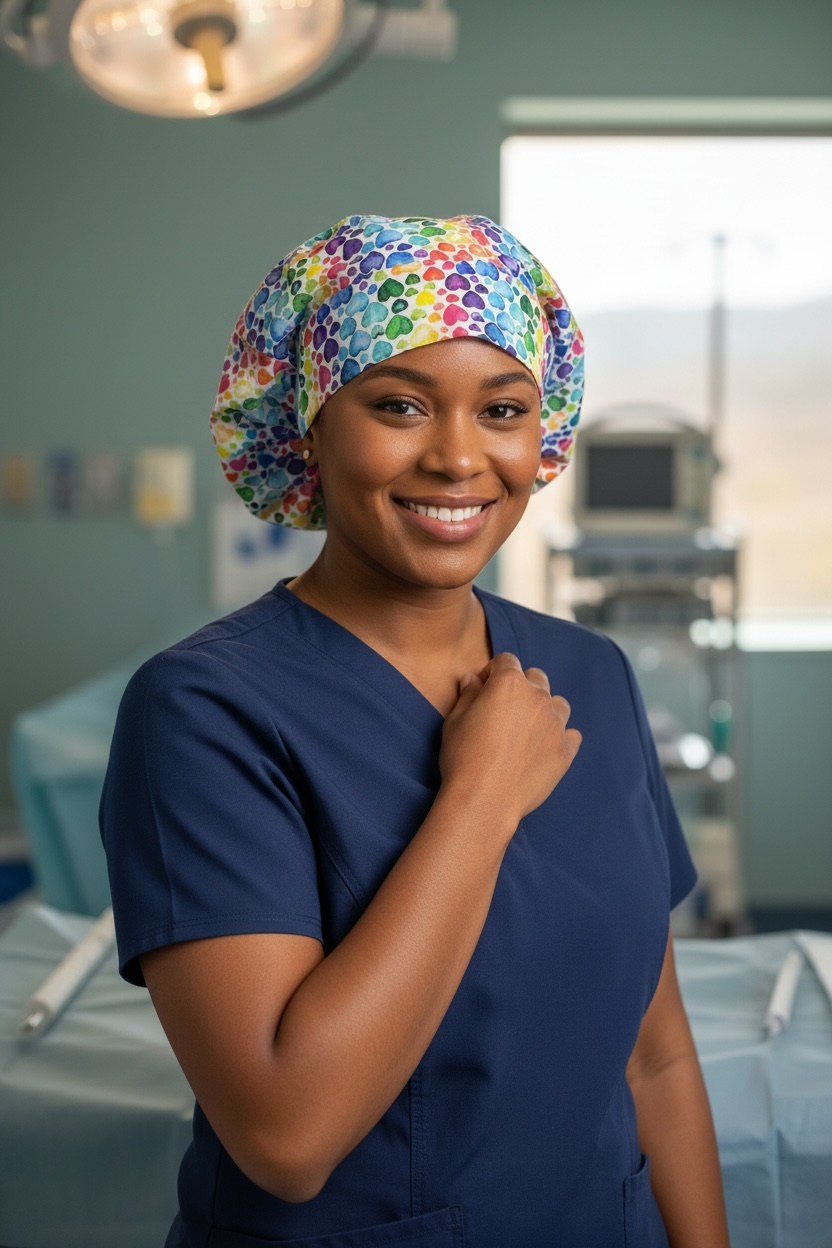 Scrub Cap Bouffant Style- Rainbow Hearts