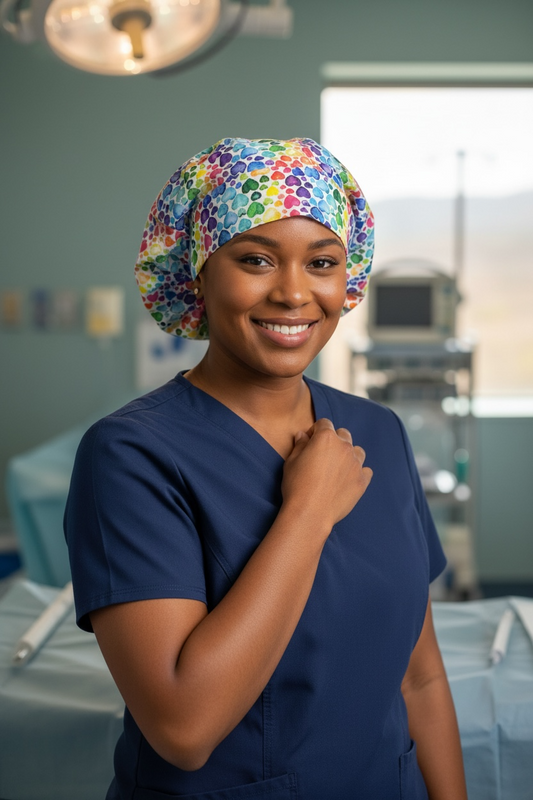 Scrub Cap Bouffant Style- Rainbow Hearts