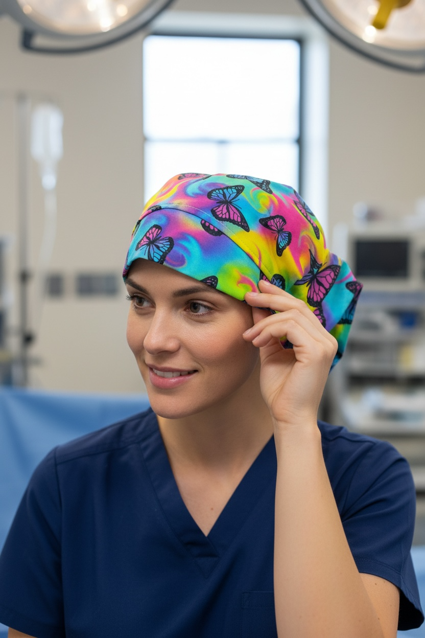 Scrub Cap Bouffant Style- Rainbow Butterflies