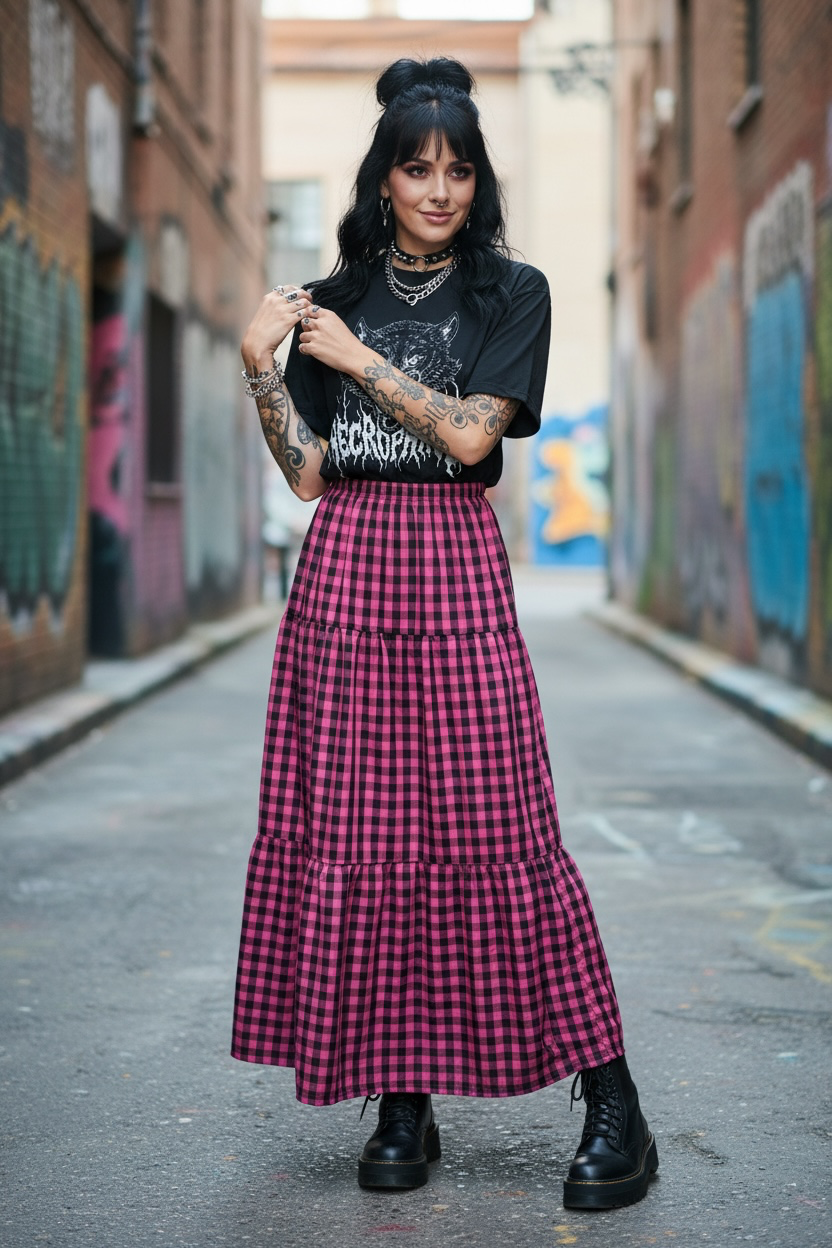 Ascension Maxi Skirt- Pink and Black