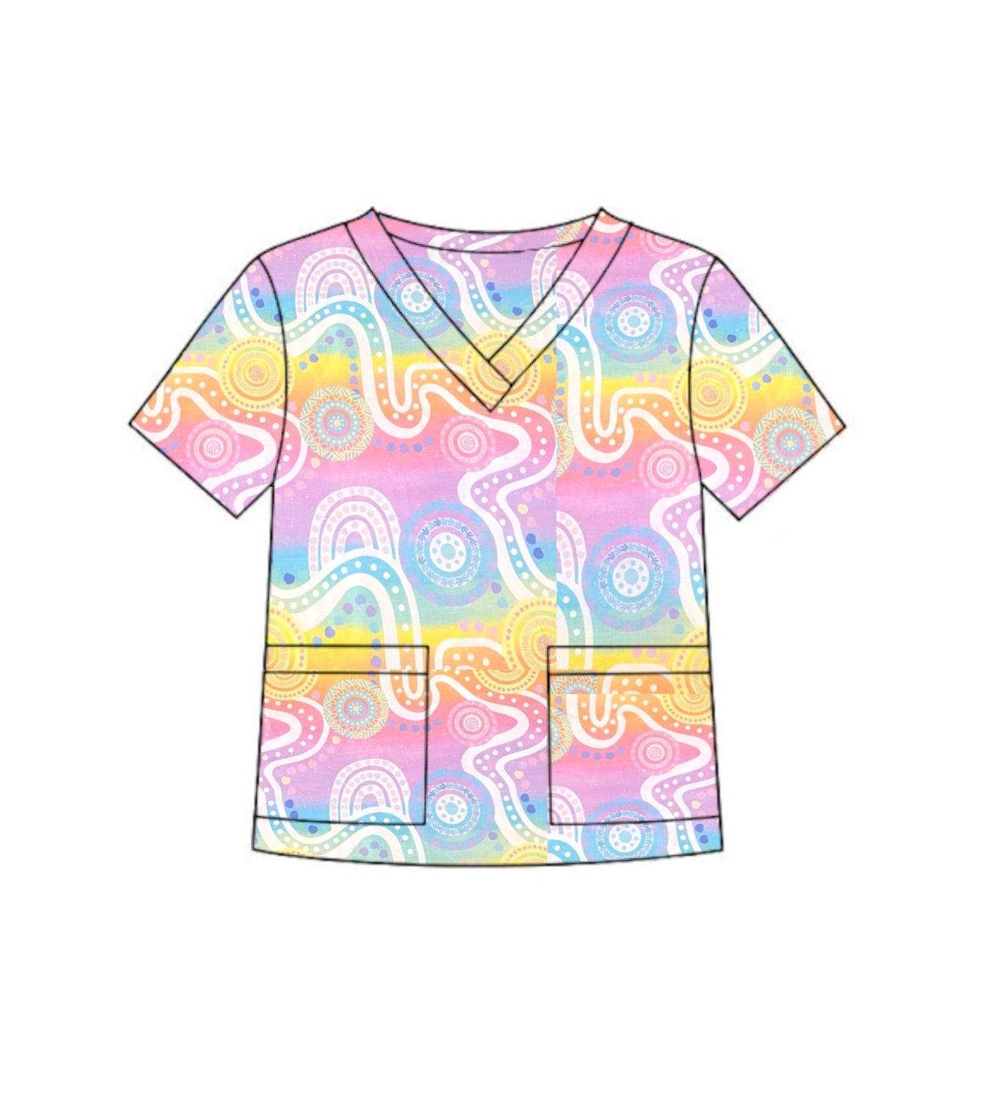 Australian Made Scrub Top- Rainbow Dreaming
