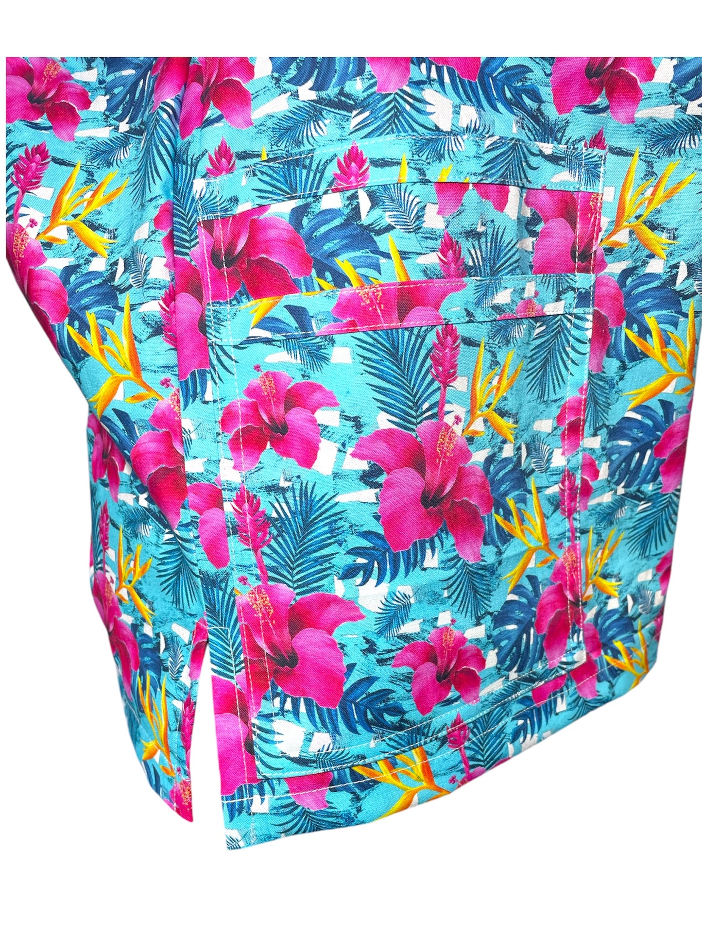 Scrub Top- Pink Hibiscus on Blue