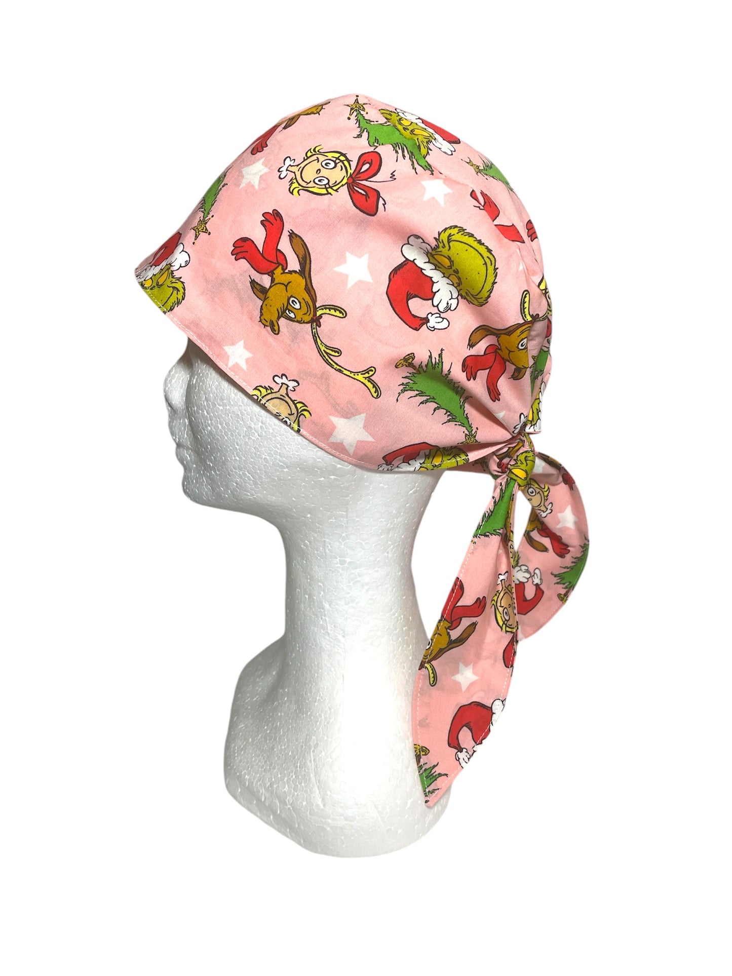 Scrub Cap- Grinch on Light Pink