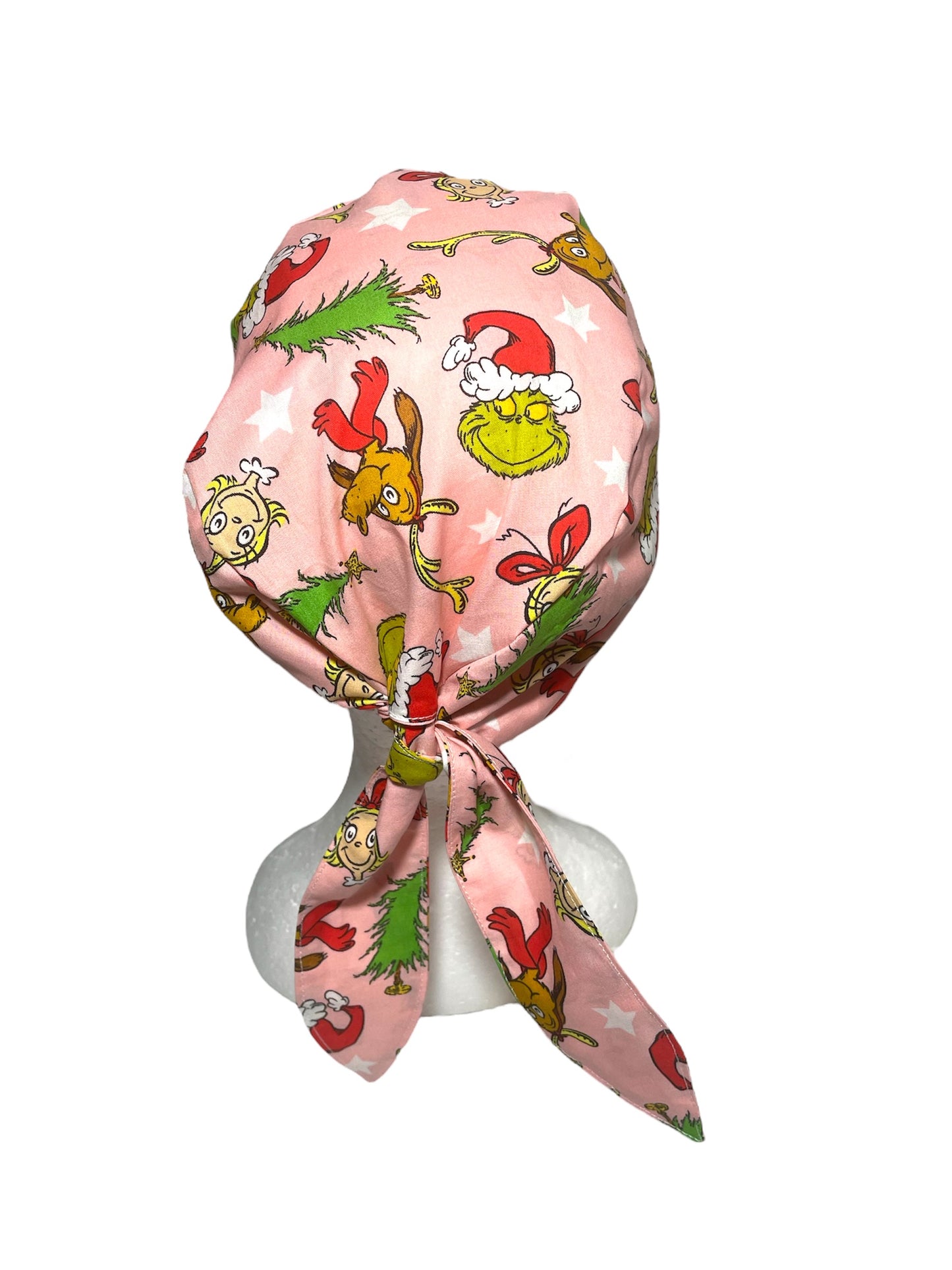 Scrub Cap- Grinch on Light Pink