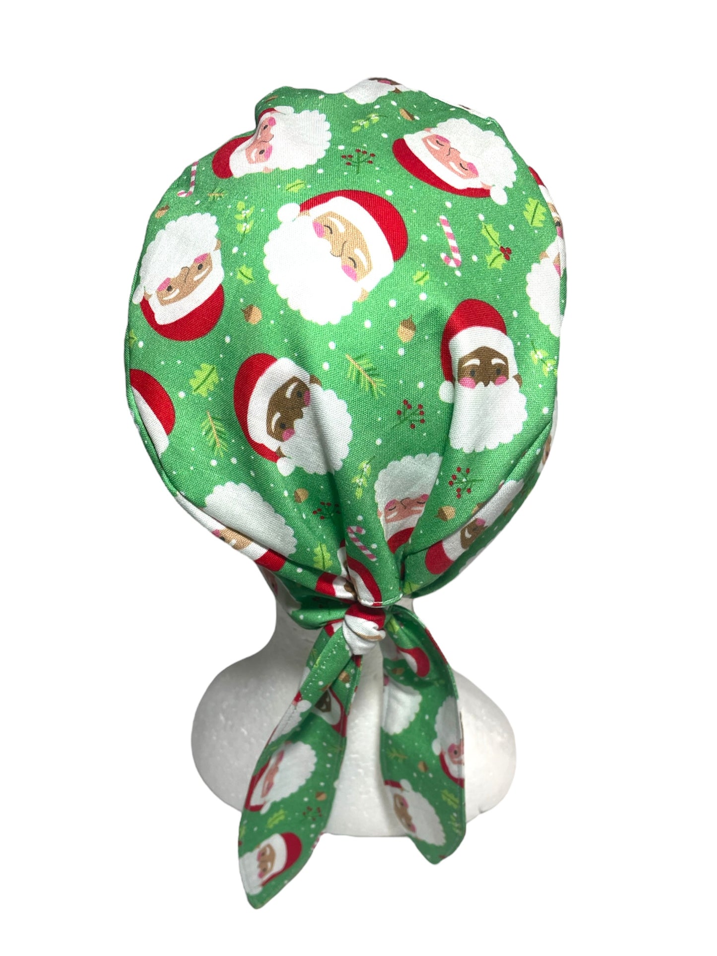 Scrub Cap- Santa on green